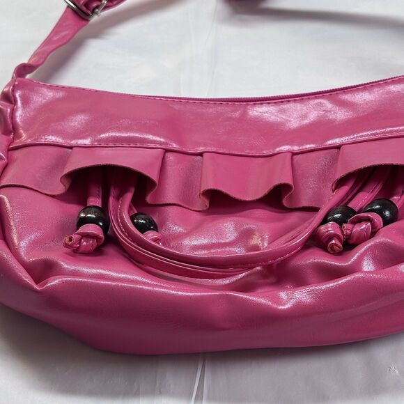 Y2K Hot Pink Shoulder Bag Ruffle Faux Leather Barbiecore 2000s Mini Purse NMWT - Picture 7 of 9